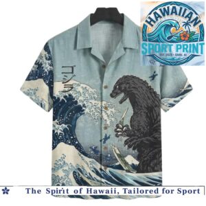 Godzilla Great Wave Off Kanagawa Japanese Art Hawaiian Shirt