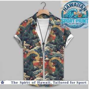 Godzilla Japanese Red Sun Ocean Wave Hawaiian Shirt