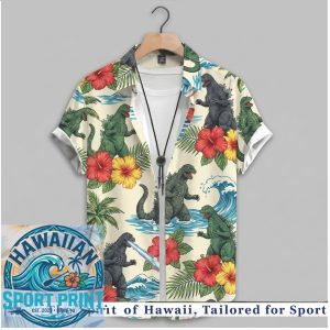 Godzilla Japanese Wave Floral Tropical Hawaiian Shirt