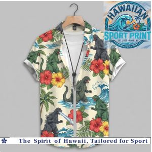 Godzilla Japanese Wave Floral Tropical Hawaiian Shirt