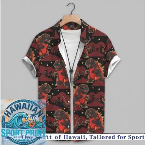 Godzilla Monster City Destruction Red Black Hawaiian Shirt