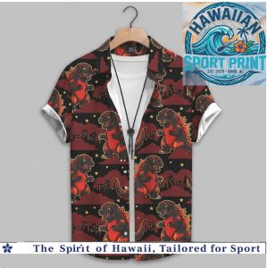 Godzilla Monster City Destruction Red Black Hawaiian Shirt