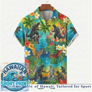 Godzilla Monsters Tropical Island Beach Vacation Hawaiian Shirt