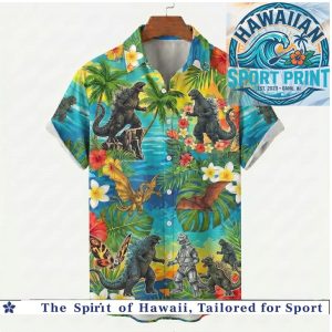 Godzilla Monsters Tropical Island Beach Vacation Hawaiian Shirt
