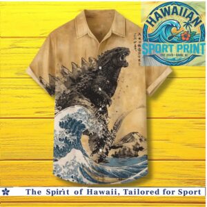 Godzilla The Great Wave Japanese Art Vintage Hawaiian Shirt