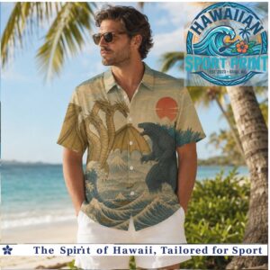 Godzilla vs King Ghidorah Japanese Great Wave Vintage Art Hawaiian Shirt