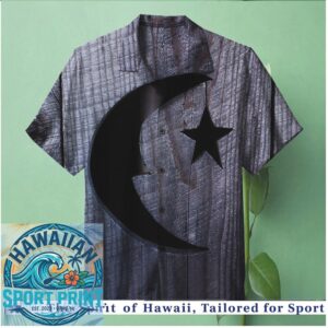 Gothic Crescent Moon And Star Wooden Texture Dark Hawaiian Shirt