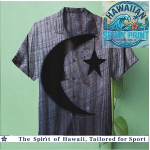 Gothic Crescent Moon And Star Wooden Texture Dark Hawaiian Shirt