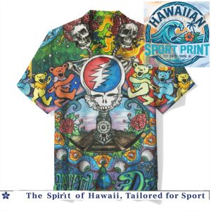 Grateful Dead Dancing Bears Skull Psychedelic Hawaiian Shirt