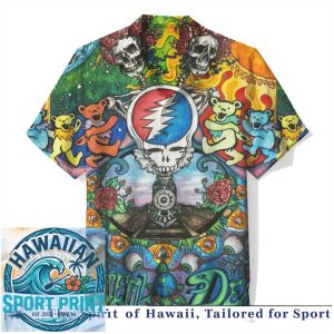 Grateful Dead Dancing Bears Skull Psychedelic Hawaiian Shirt