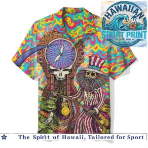 Grateful Dead Psychedelic Skull Uncle Sam Dancing Bear Hawaiian Shirt
