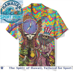 Grateful Dead Psychedelic Skull Uncle Sam Dancing Bear Hawaiian Shirt