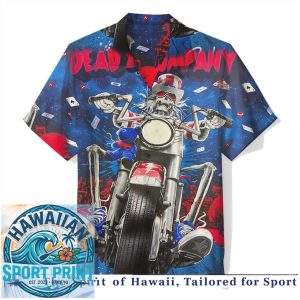 Grateful Dead Skeleton Motorcycle Uncle Sam Rock Music Hawaiian Shirt