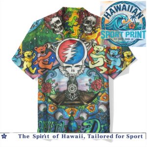 Grateful Dead Skeleton Roses Steal Your Face Psychedelic Rock Hawaiian Shirt