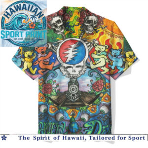 Grateful Dead Skeleton Roses Steal Your Face Psychedelic Rock Hawaiian Shirt