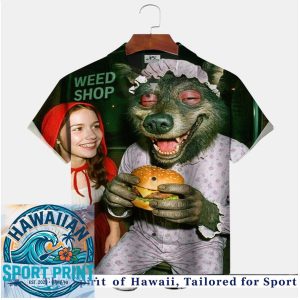 Stoner Wolf Weed Shop Burger Funny Meme Tropical Hawaiian Shirt