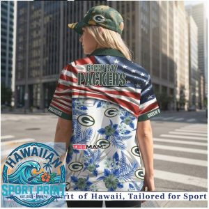 Green Bay Packers American Flag Patriotic Tropical Summer Hawaiian Shirt