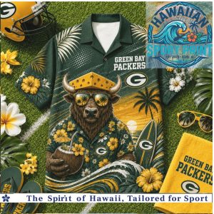 Green Bay Packers Cheesehead Bear Tropical Summer Aloha Hawaiian Shirt