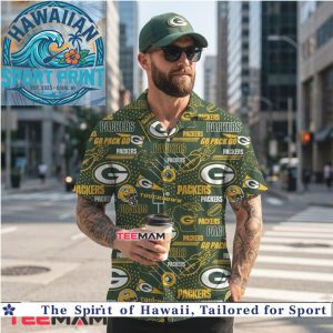 Green Bay Packers Football Helmet Wordmark Pattern Hawaiian Shirt