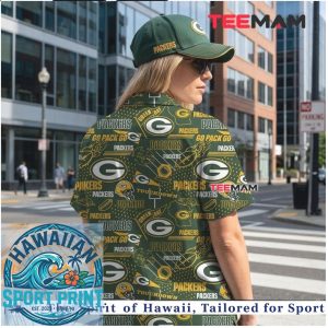 Green Bay Packers Football Helmet Wordmark Pattern Hawaiian Shirt