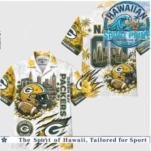Green Bay Packers Football Team Mascot Skyline Aloha Hawaiian Shirt