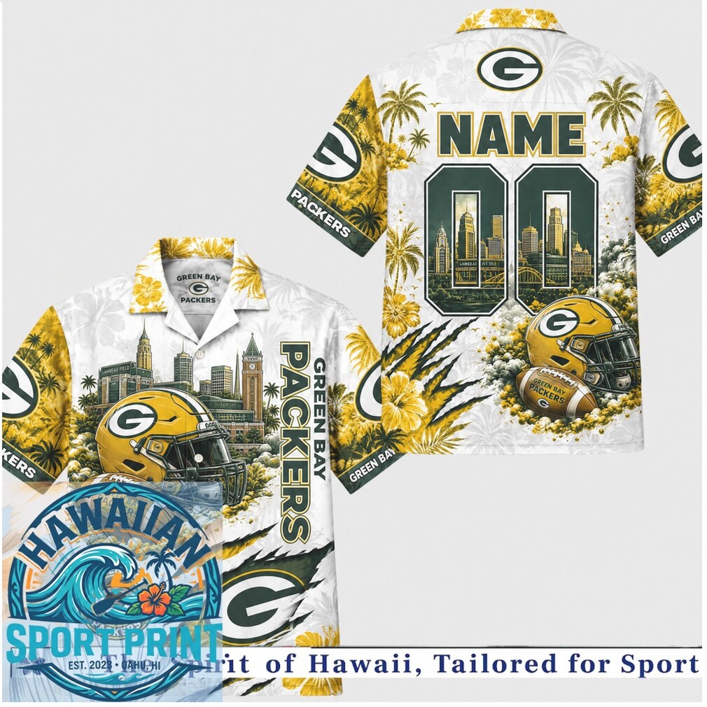Green Bay Packers Football Team Mascot Skyline Aloha Hawaiian Shirt Green Bay Packers Football Team Mascot Skyline Aloha Hawaiian Shirt