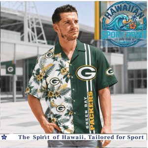 Green Bay Packers Logo Tropical Floral Summer Button Down Aloha Shirt
