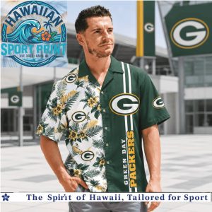 Green Bay Packers Logo Tropical Floral Summer Button Down Aloha Shirt