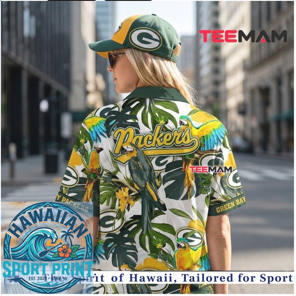 Green Bay Packers Parrot Tropical Leaves Aloha Hawaiian Shirt Green Bay Packers Parrot Tropical Leaves Aloha Hawaiian Shirt
