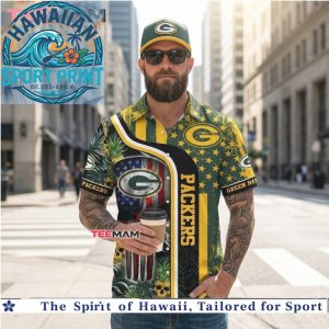 Green Bay Packers Skull Punisher USA Flag Style Hawaiian Shirt