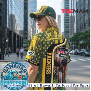 Green Bay Packers Skull Punisher USA Flag Style Hawaiian Shirt