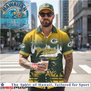 Green Bay Packers Sunset Palm Tree Gradient Summer Hawaiian Shirt