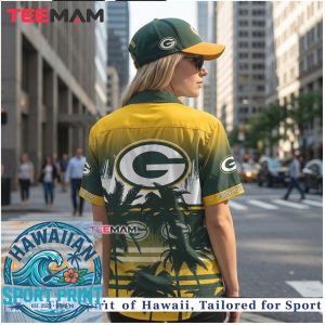 Green Bay Packers Sunset Palm Tree Gradient Summer Hawaiian Shirt
