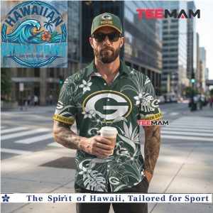 Green Bay Packers White Tropical Flower Leaf Pattern Hawaiian Shirt