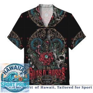 Guns N Roses Vintage Tour Poster Skulls Graphic Hawaiian Shirt