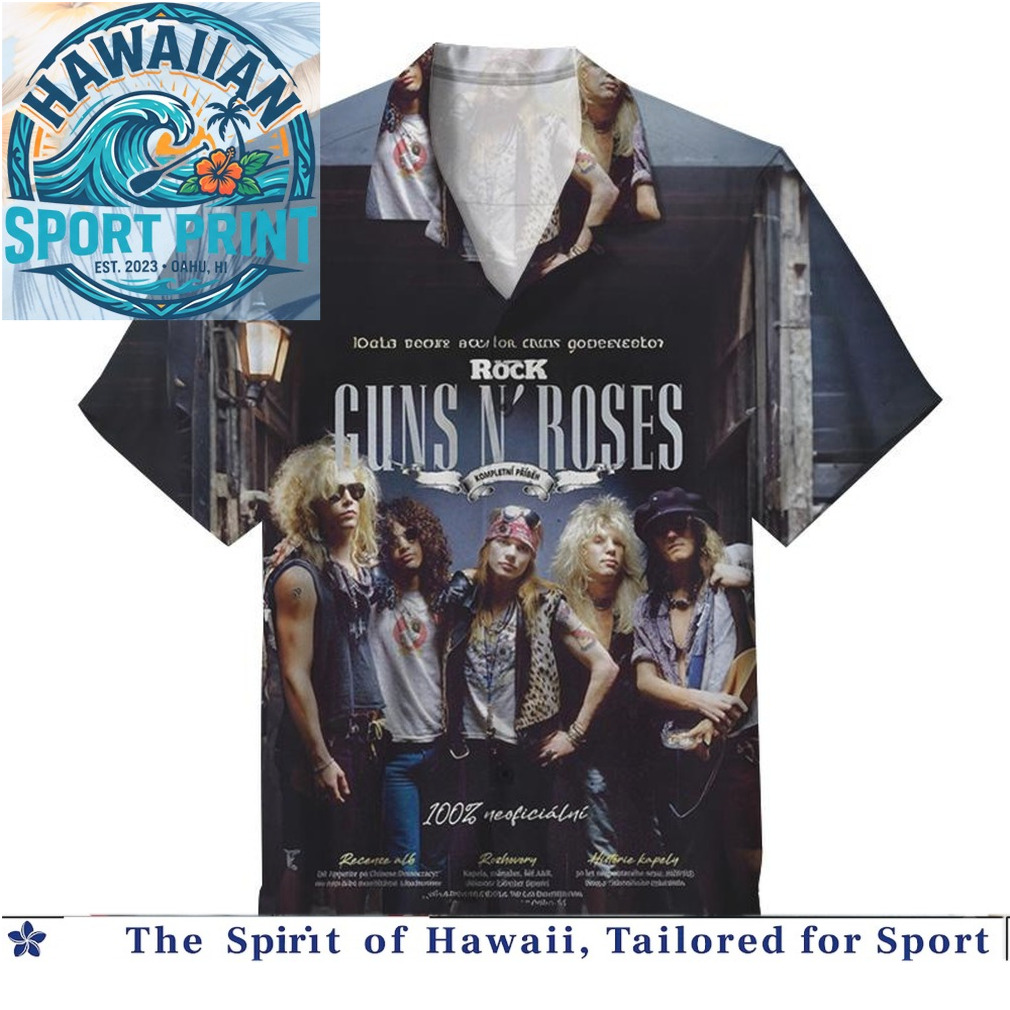 Guns N Roses Vintage Tour Poster Skulls Graphic Hawaiian Shirt Guns N Roses Vintage Tour Poster Skulls Graphic Hawaiian Shirt