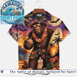 Halloween Bigfoot Surfing Pumpkin Ghost Spooky Tropical Hawaiian Shirt
