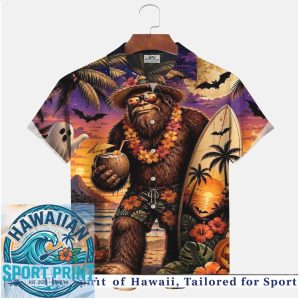 Halloween Bigfoot Surfing Pumpkin Ghost Spooky Tropical Hawaiian Shirt