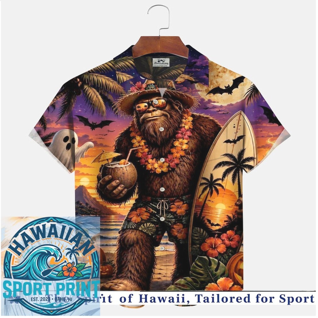 Halloween Bigfoot Surfing Pumpkin Ghost Spooky Tropical Hawaiian Shirt Halloween Bigfoot Surfing Pumpkin Ghost Spooky Tropical Hawaiian Shirt