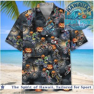 Halloween Motorcycle Pumpkin Rider Spooky Tropical Summer Hawaiian Shirt Beach
