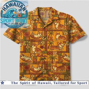 Happy Corgi Puppy Tropical Aloha Summer Hawaiian Shirt