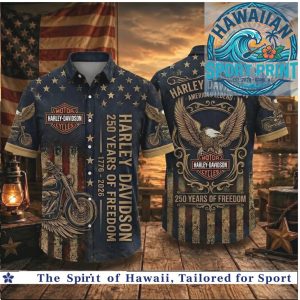 Harley Davidson American Eagle Motorcycle 250 Years Freedom Hawaiian Shirt