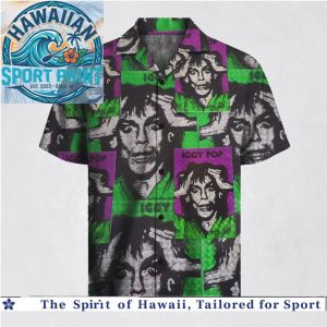 Iggy Pop Classic Rock Legend Purple Green Retro Hawaiian Shirt