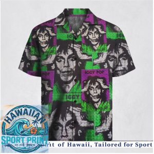 Iggy Pop Punk Rock Legend Purple Green Poster Hawaiian Shirt