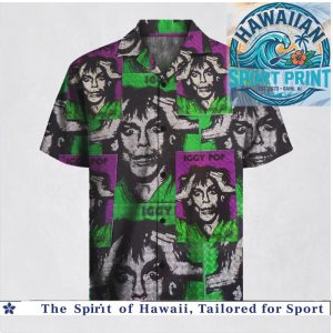 Iggy Pop Punk Rock Legend Purple Green Poster Hawaiian Shirt