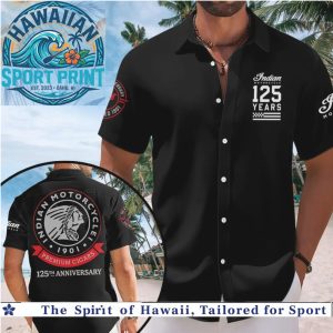 Indian Motorcycle 125th Anniversary Headdress Logo Black Hawaiian Shirt