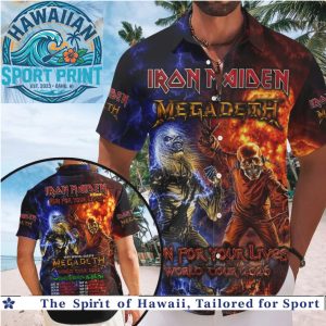 Iron Maiden Megadeth World Tour Fire Lightning Heavy Metal Rock Hawaiian Shirt