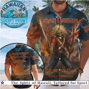 Iron Maiden Soldier Union Jack Flag Heavy Metal Rock Band Hawaiian Shirt Beach