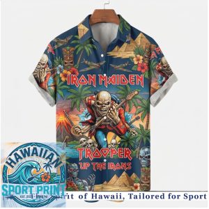 Iron Maiden Trooper Eddie Guitar Tropical Hawaiian Shirt