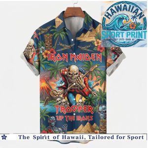 Iron Maiden Trooper Eddie Guitar Tropical Hawaiian Shirt